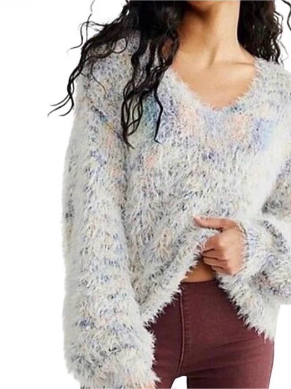 Free People Gelato Fuzzy V-Neck Sweater Multi Pastel